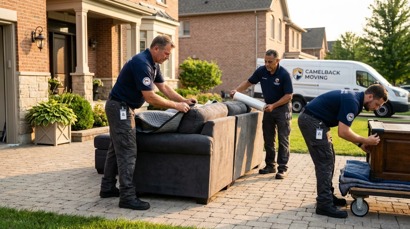 Large estate moving crew wrapping furniture in Windsor, VT